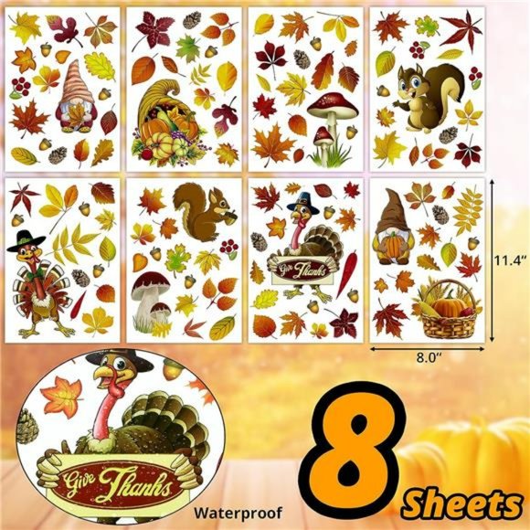 126 PCS Thanksgiving Window Clings Fall Decor Thanksgiving Gnomes Turkey - Picture 3 of 7